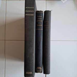 Lot of 3 Black Vintage Christian Books 1940s & 1960s: Pilgrim's Progress, 2 more